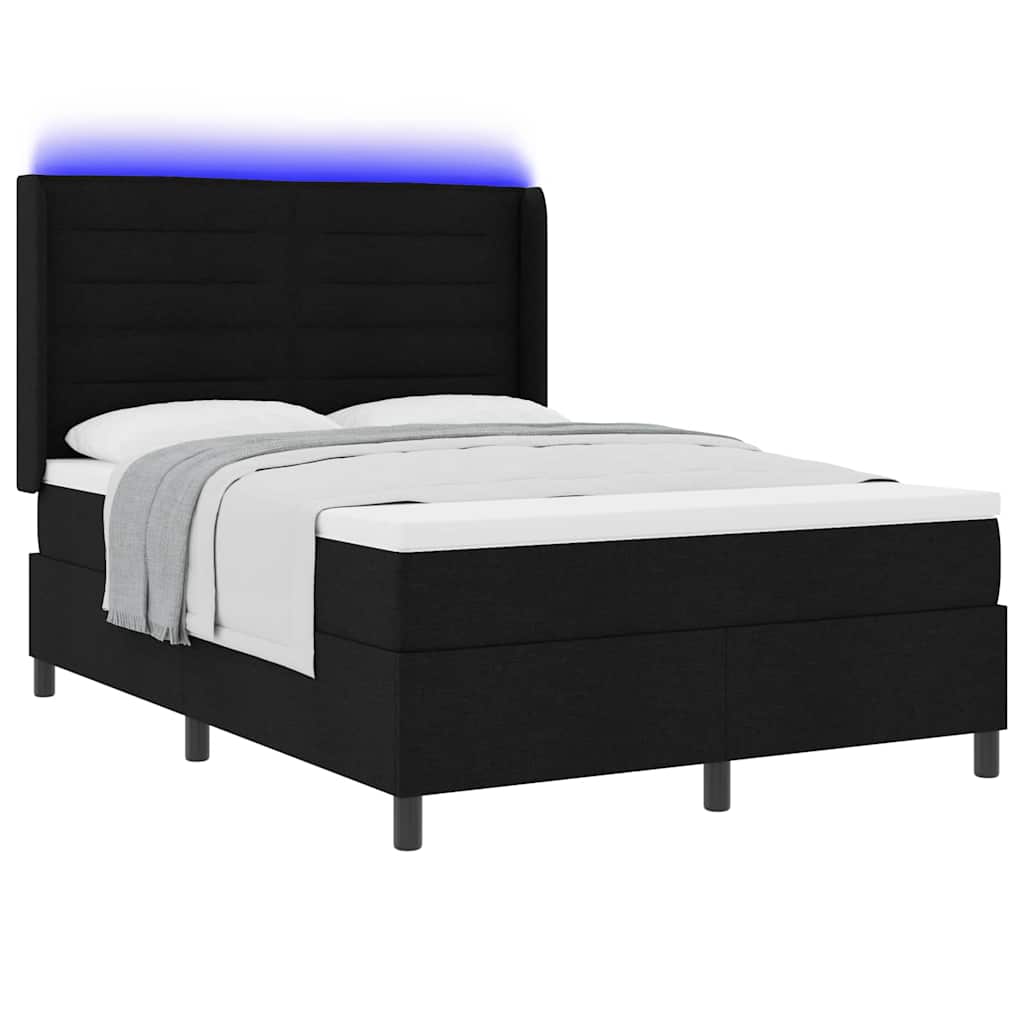 Letto a Sorgente LED con materasso Nero 140 x 190 cm Tessuto | homemem39