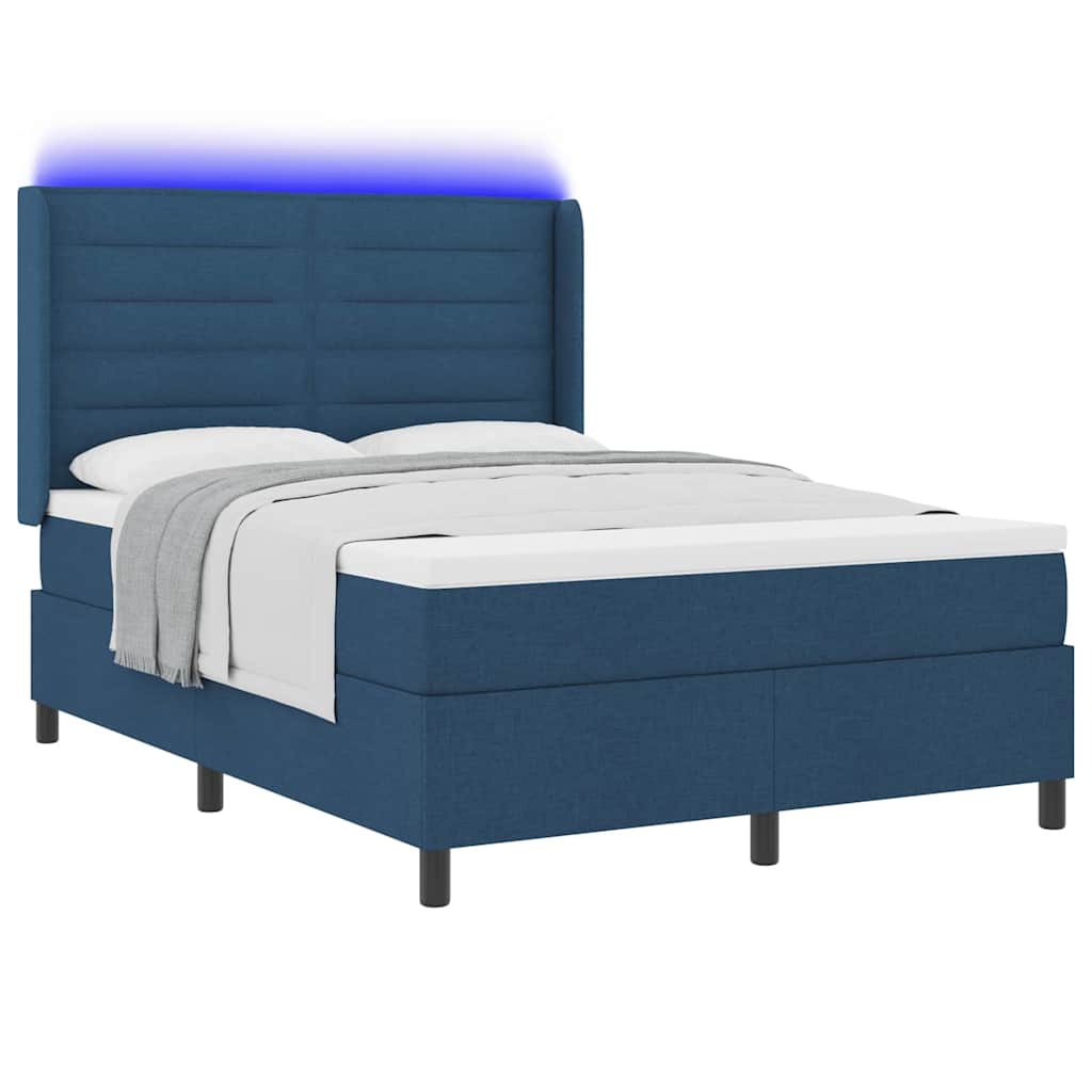 Letto a Sorgente LED con materasso Blu 140 x 190 cm Tessuto
