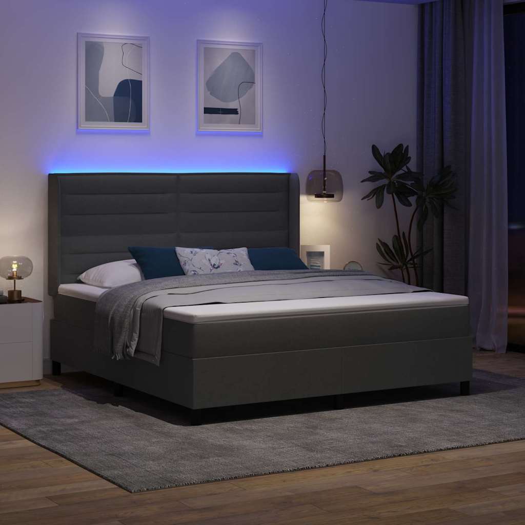Letto a Sorgente LED Grigio scuro 180 x 200 cm Tessuto