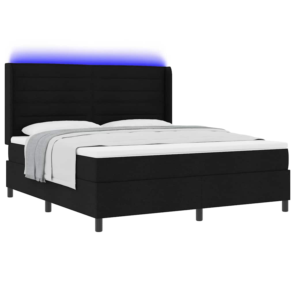 Letto a Sorgente LED con materasso Nero 180 x 200 cm Tessuto