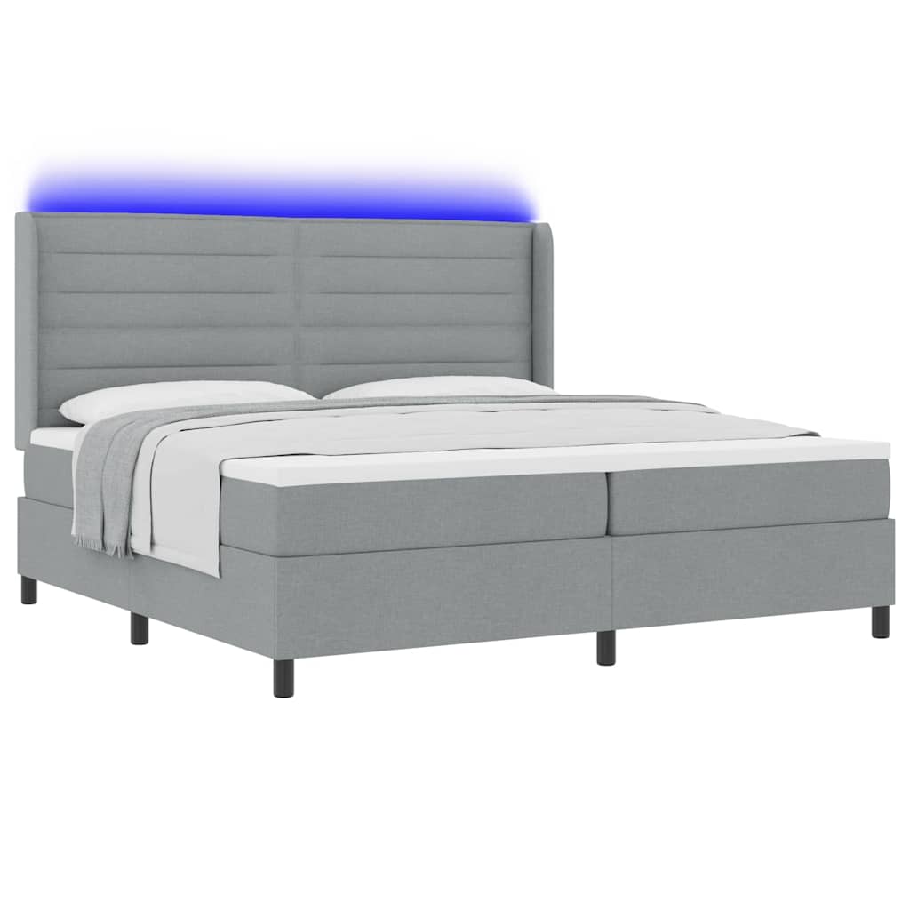 Letto a Sorgente LED Grigio chiaro 200 x 200 cm Tessuto