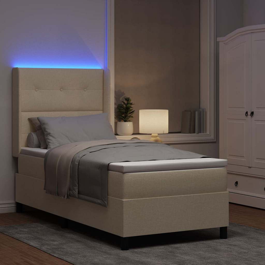 Letto a Sorgente LED con testiera Crema 90 x 190 cm Tessuto | homemem39