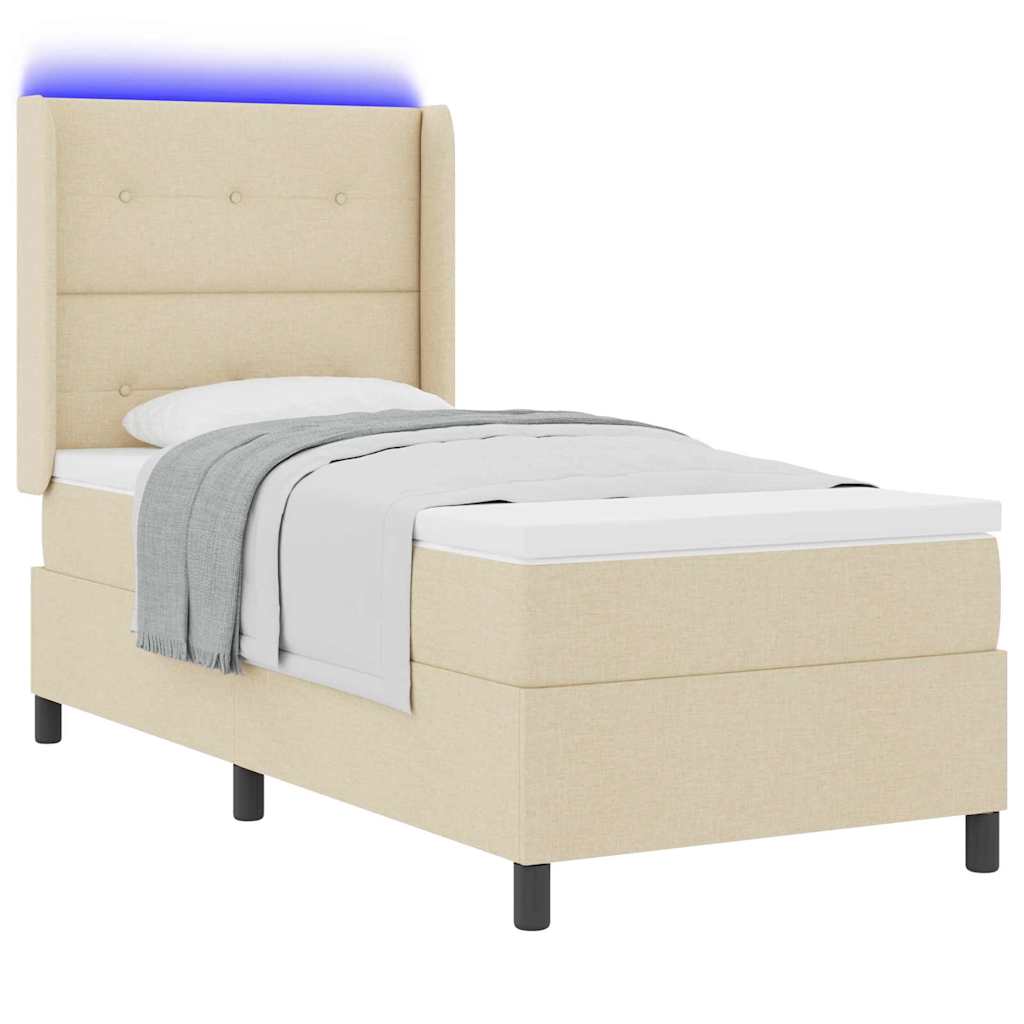 Letto a Sorgente LED con testiera Crema 90 x 190 cm Tessuto | homemem39