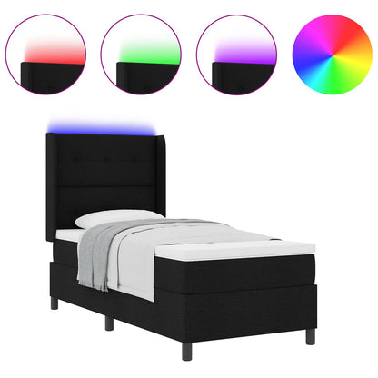 Letto a Sorgente LED con materasso Nero 100 x 200 cm Tessuto