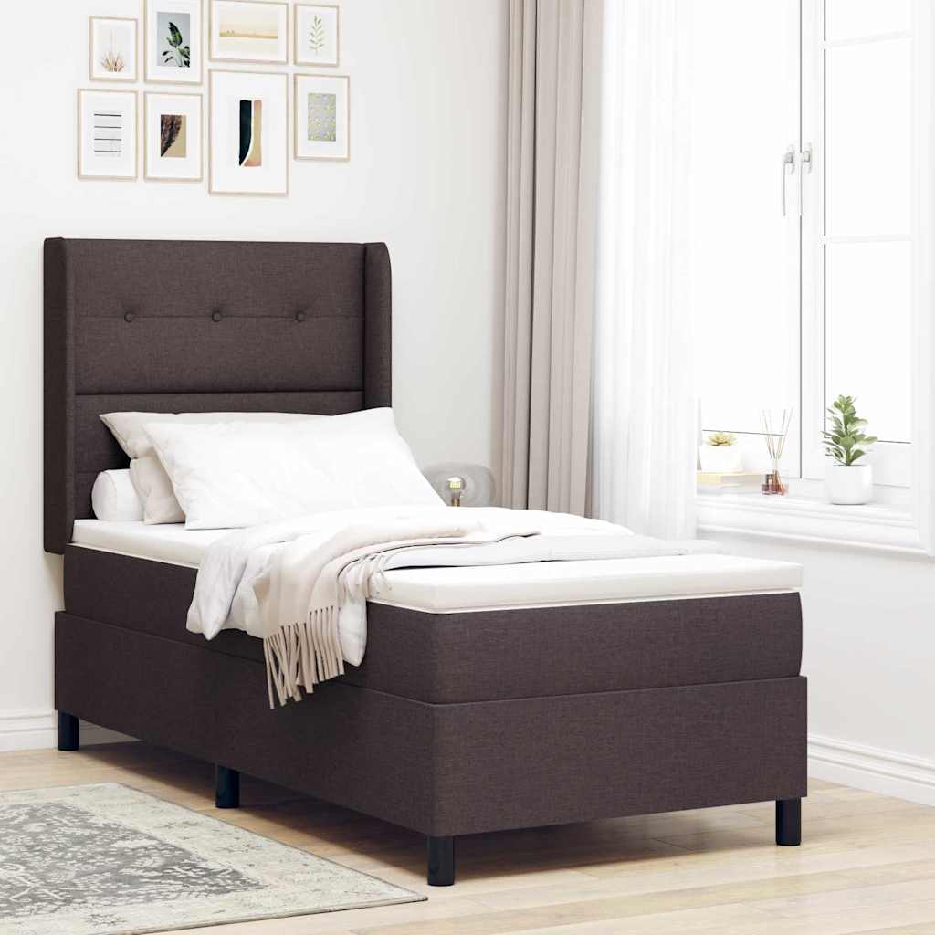 Letto a Sorgente LED Marrone Scuro 100 x 200 cm Tessuto