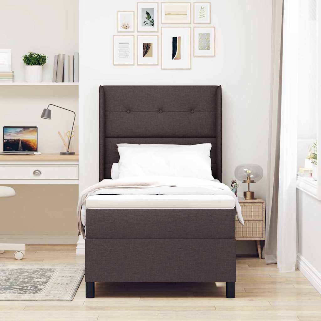 Letto a Sorgente LED Marrone Scuro 100 x 200 cm Tessuto