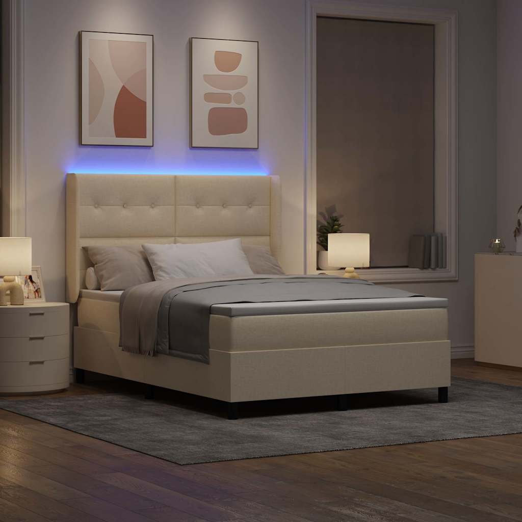 Letto a Sorgente LED con testiera Crema 160 x 200 cm Tessuto | homemem39
