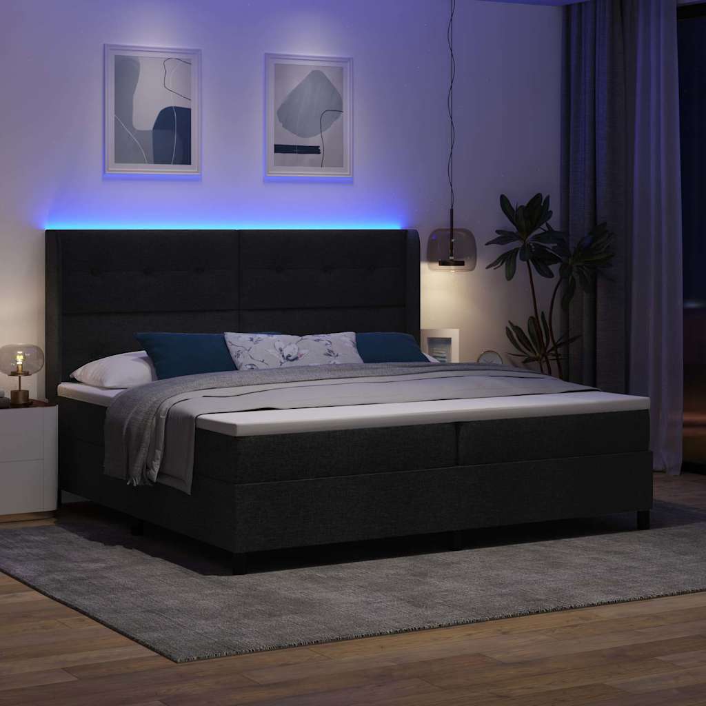 Letto a Sorgente LED con testiera Nero 200 x 200 cm Tessuto | homemem39