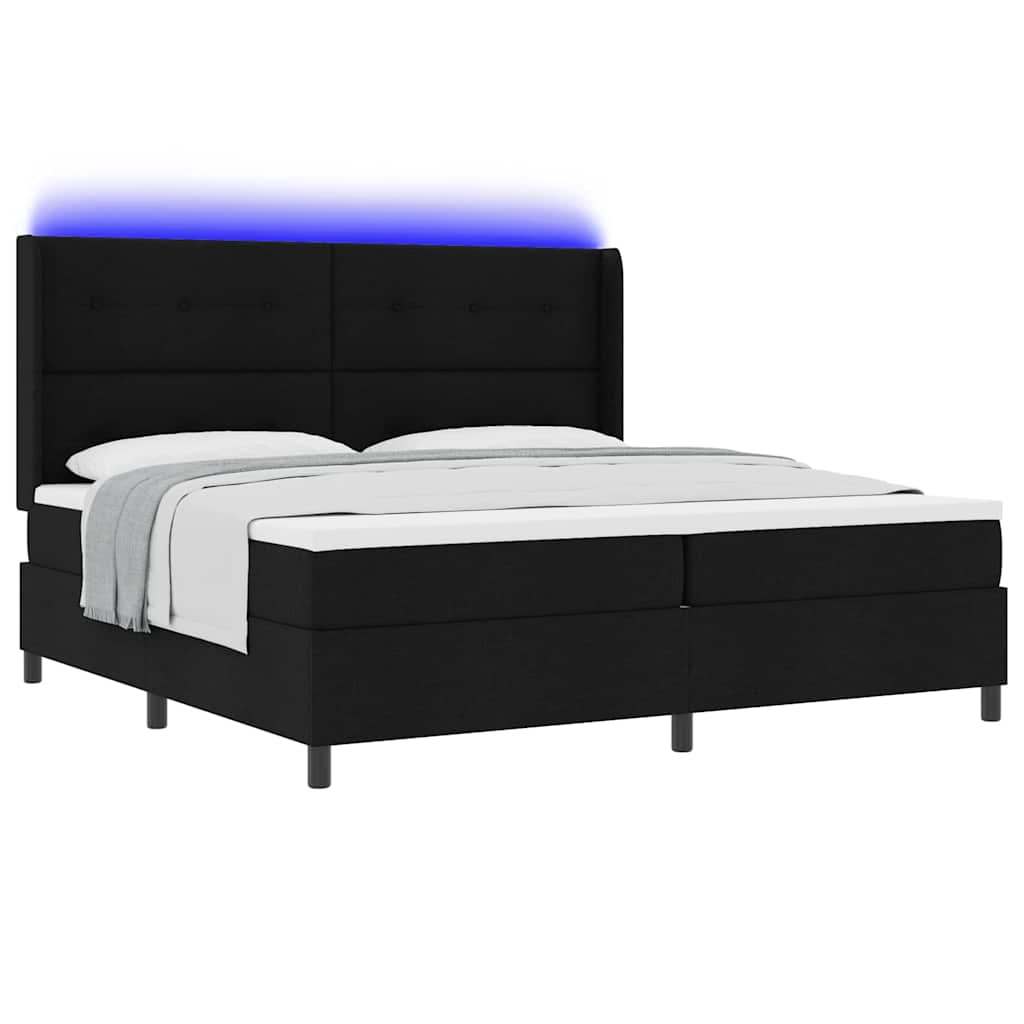 Letto a Sorgente LED con testiera Nero 200 x 200 cm Tessuto | homemem39