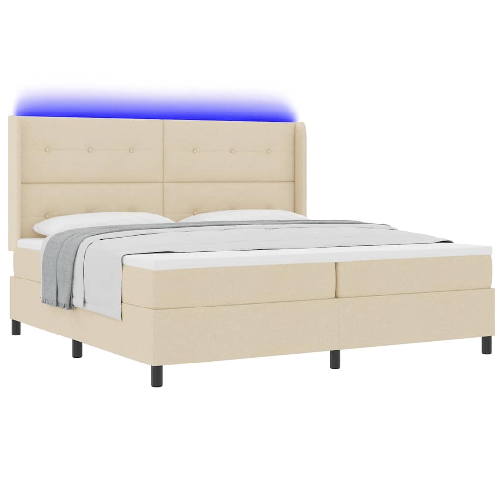 Letto a Sorgente LED con testiera Crema 200 x 200 cm Tessuto | homemem39