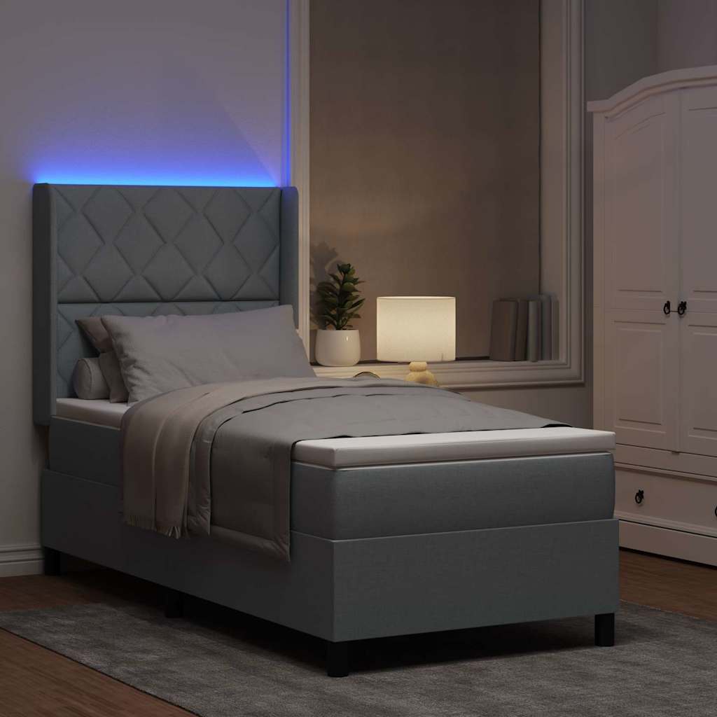 Letto a Sorgente LED Grigio chiaro 100 x 200 cm Tessuto