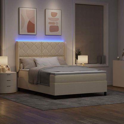 Letto a Sorgente LED con testiera Crema 140 x 190 cm Tessuto | homemem39