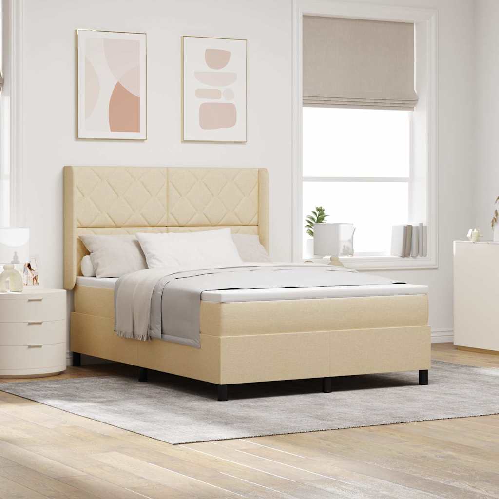 Letto a Sorgente LED con testiera Crema 140 x 190 cm Tessuto | homemem39
