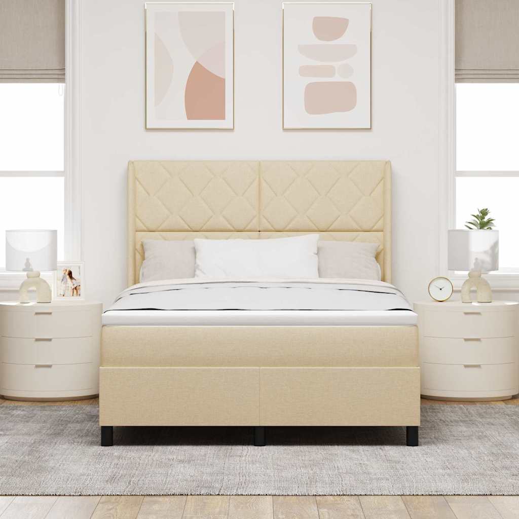 Letto a Sorgente LED con testiera Crema 140 x 190 cm Tessuto | homemem39