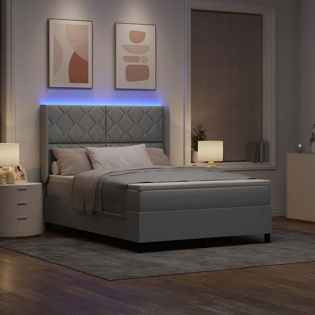 Letto a Sorgente LED Grigio chiaro 140 x 200 cm Tessuto | homemem39
