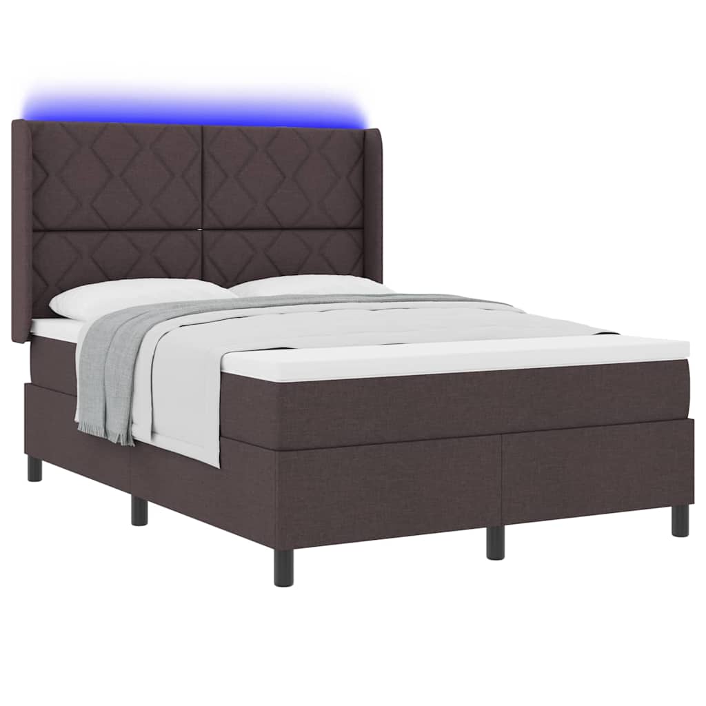 Letto a Sorgente LED Marrone Scuro 160 x 200 cm Tessuto