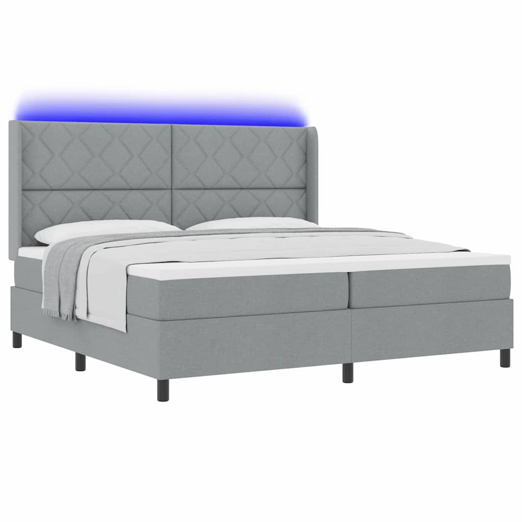 Letto a Sorgente LED Grigio chiaro 200 x 200 cm Tessuto