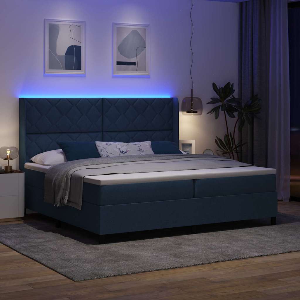 Letto a Sorgente LED con testiera Blu 200 x 200 cm Tessuto | homemem39