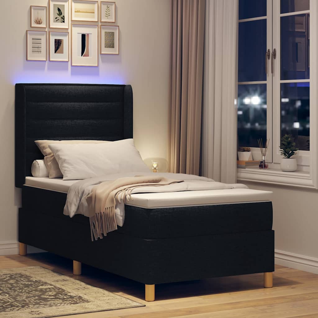 Letto a molle con strisce LED Nero 90 x 200 cm Tessuto | homemem39