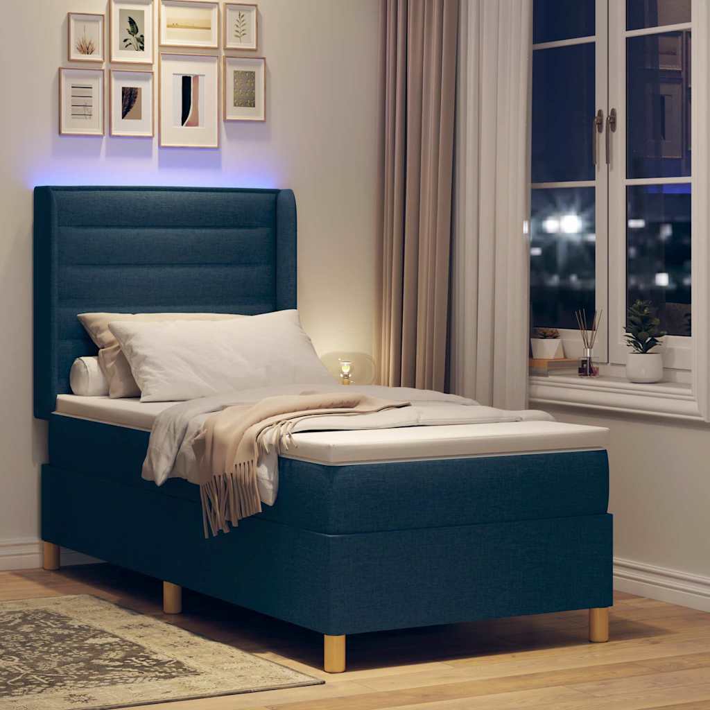 Letto a molle con strisce LED Blu 90 x 200 cm Tessuto | homemem39