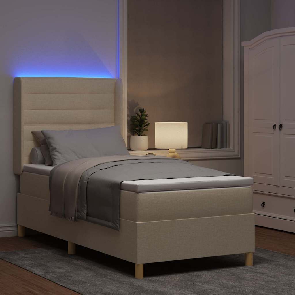 Letto a molle con strisce LED Crema 100 x 200 cm Tessuto | homemem39