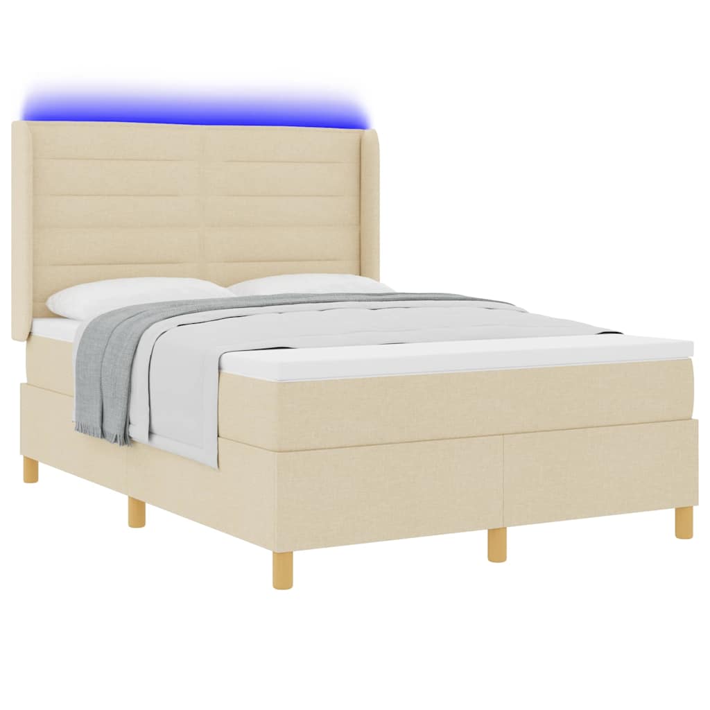 Letto a molle con strisce LED Crema 140 x 190 cm Tessuto | homemem39