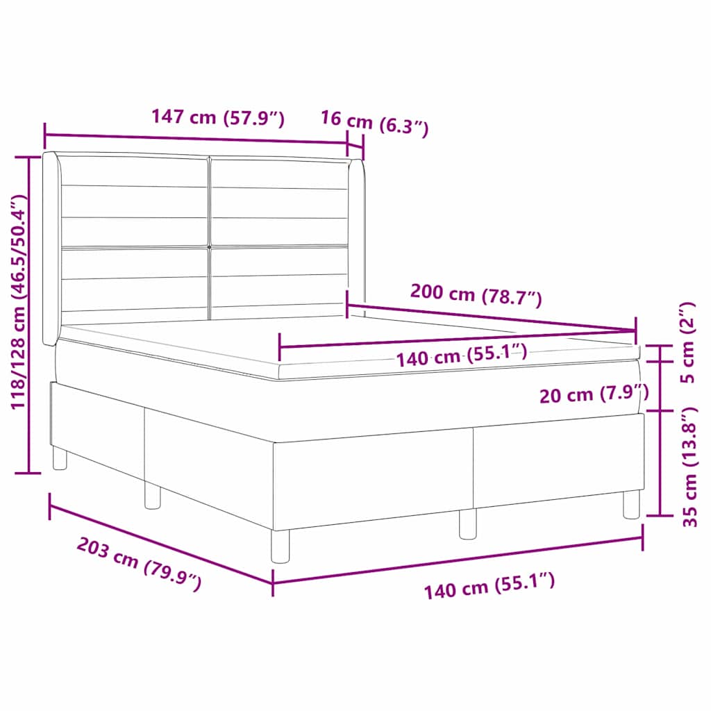 Letto a molle con strisce LED Nero 140 x 200 cm Tessuto | homemem39