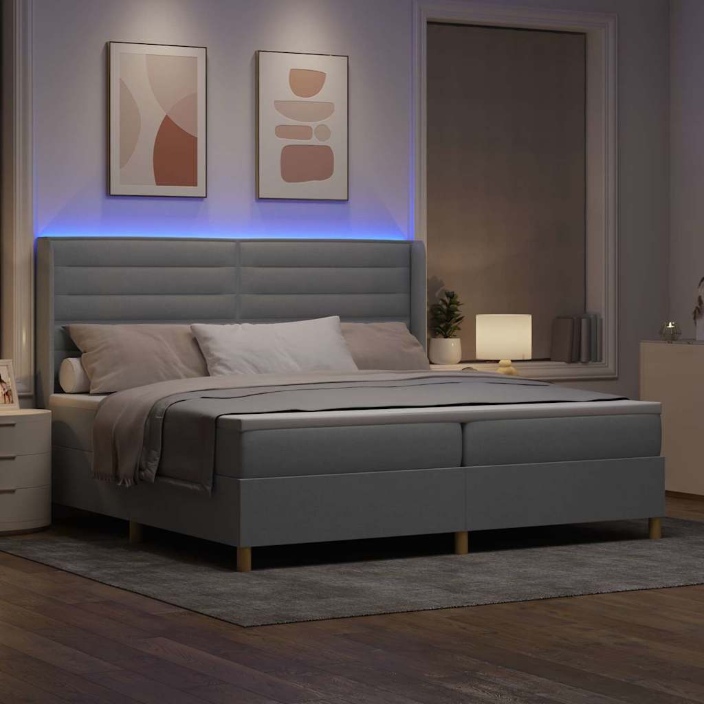 Letto a molle con testiera Grigio chiaro 200 x 200 cm Tessuto | homemem39