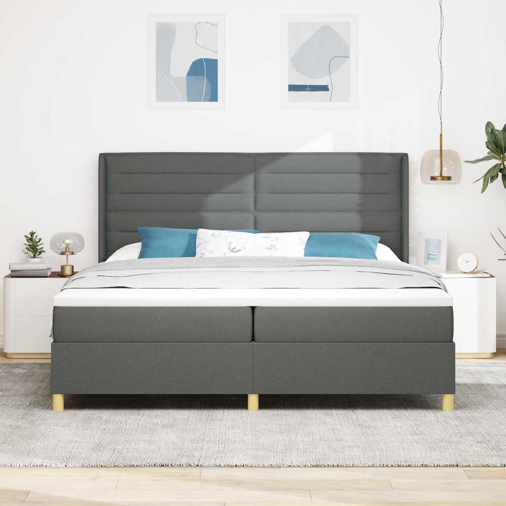 Letto a molle con materasso con led Grigio 200 x 200 cm Tessuto