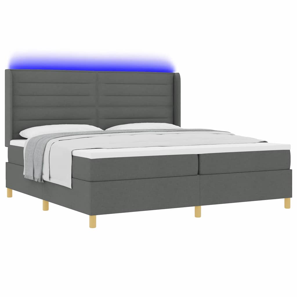 Letto a molle con materasso con led Grigio 200 x 200 cm Tessuto | homemem39