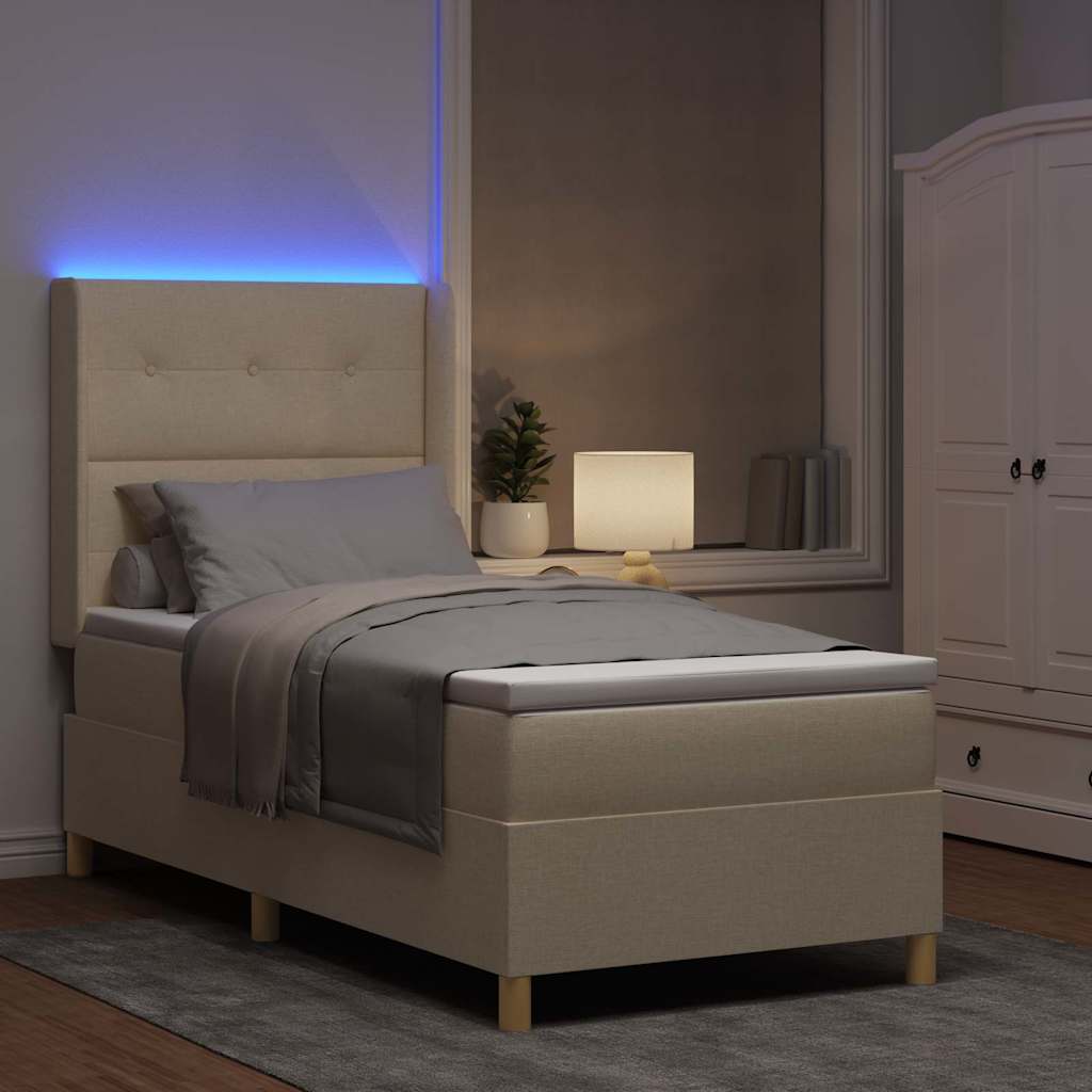 Letto a molle con strisce LED Crema 90 x 190 cm Tessuto | homemem39