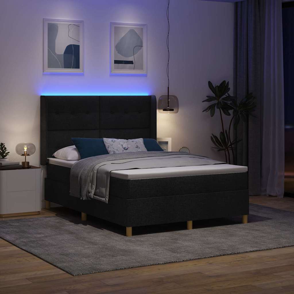 Letto a molle con strisce LED Nero 140 x 200 cm Tessuto | homemem39