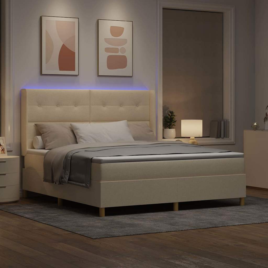 Letto a molle con strisce LED Crema 180 x 200 cm Tessuto | homemem39