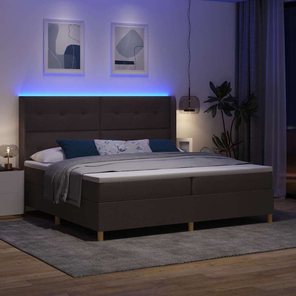Letto a molle con strisce LED Marrone 200 x 200 cm Tessuto | homemem39
