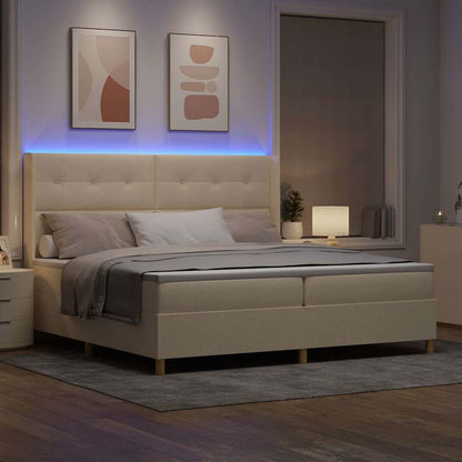 Letto a molle con strisce LED Crema 200 x 200 cm Tessuto | homemem39