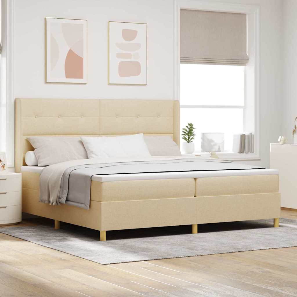 Letto a molle con strisce LED Crema 200 x 200 cm Tessuto | homemem39