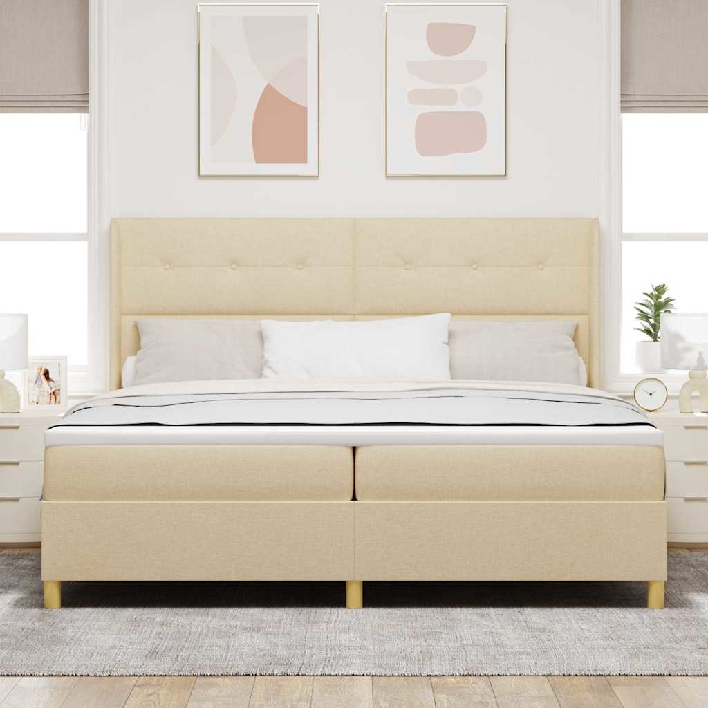 Letto a molle con strisce LED Crema 200 x 200 cm Tessuto | homemem39