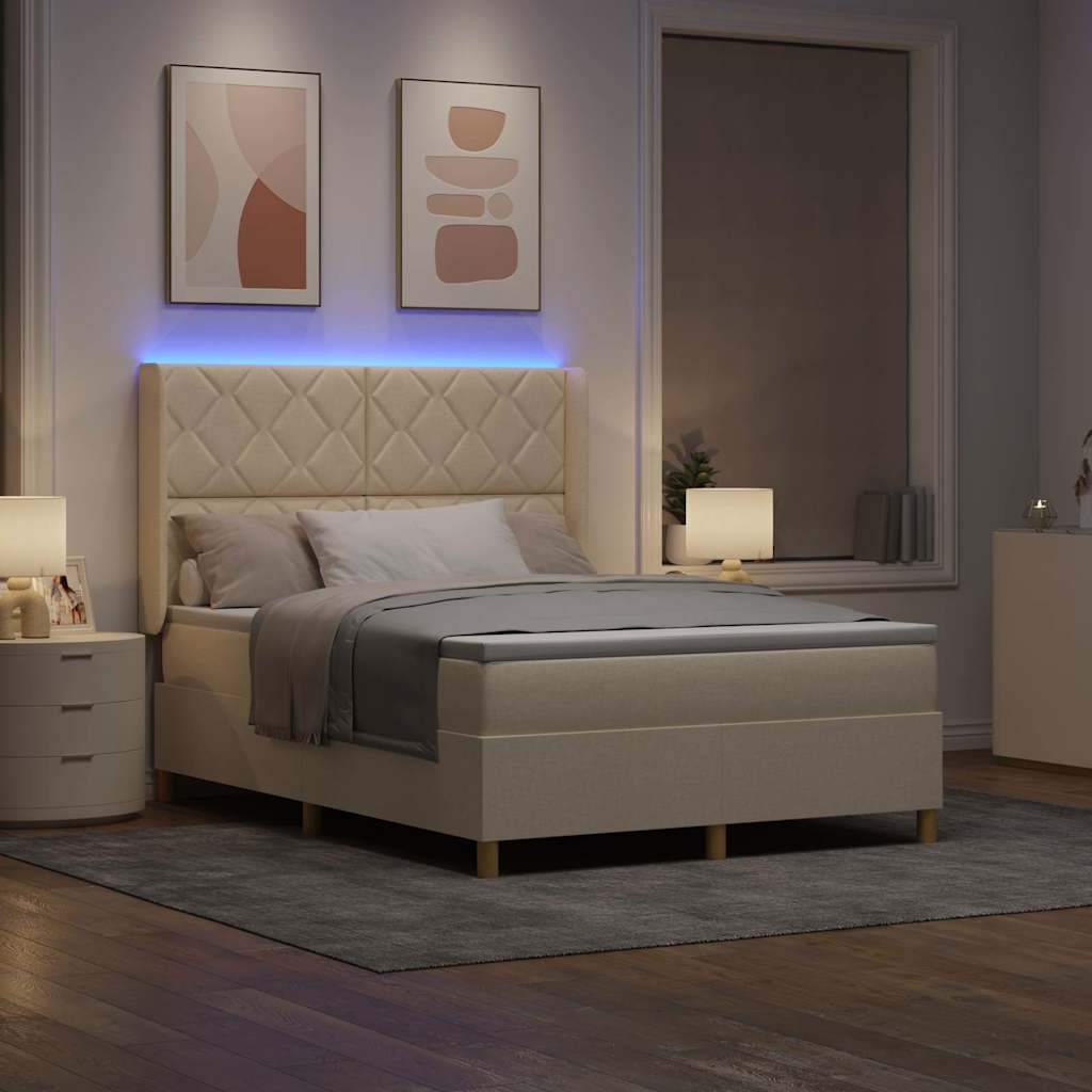 Letto a molle con strisce LED Crema 140 x 190 cm Tessuto