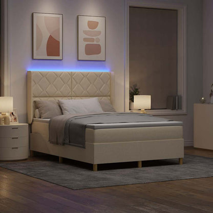 Letto a molle con strisce LED Crema 140 x 190 cm Tessuto