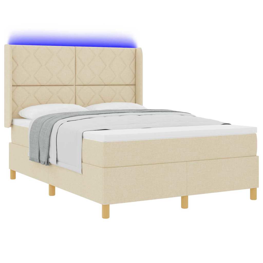 Letto a molle con strisce LED Crema 140 x 190 cm Tessuto