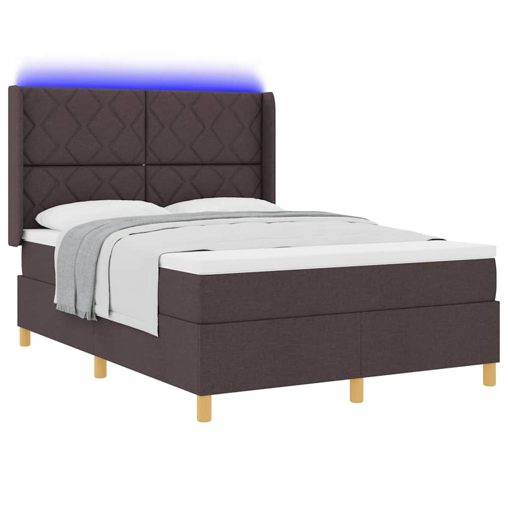Letto a molle con strisce LED Marrone 140 x 200 cm Tessuto | homemem39