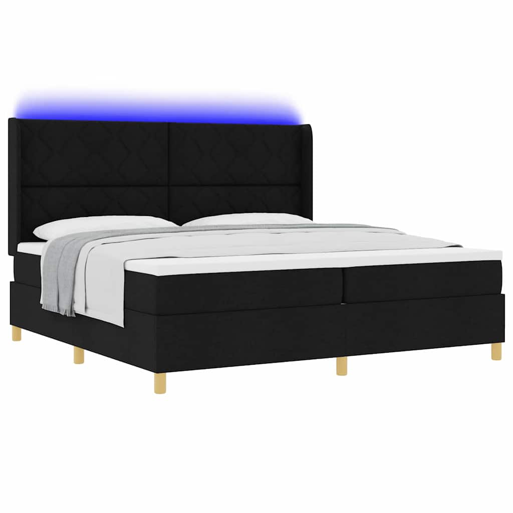Letto a molle con strisce LED Nero 200 x 200 cm Tessuto | homemem39