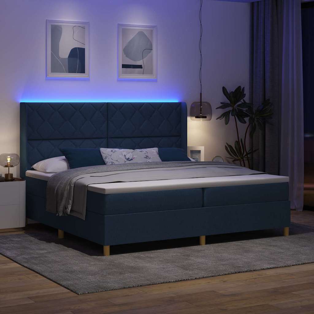 Letto a molle con strisce LED Blu 200 x 200 cm Tessuto | homemem39