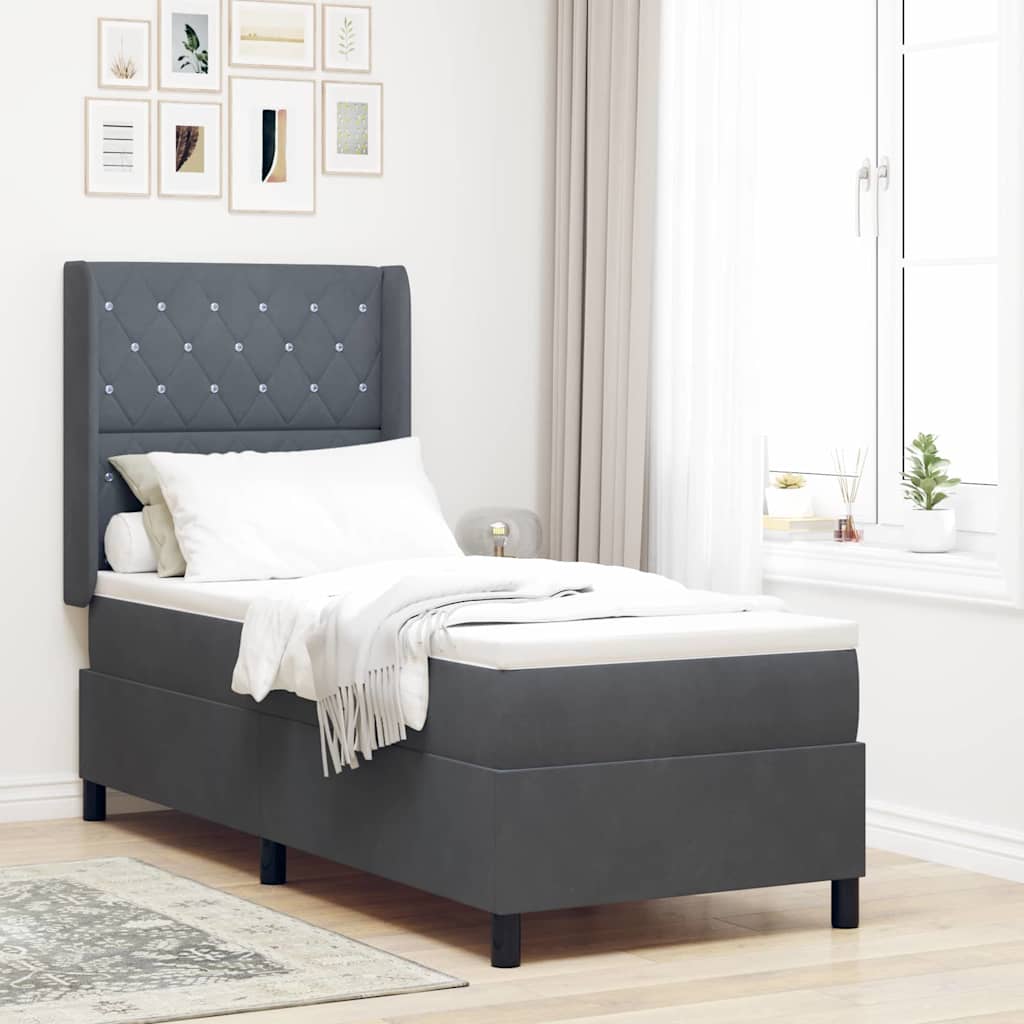 Letto a molle con materasso Grigio scuro 80 x 200 cm Velluto | homemem39