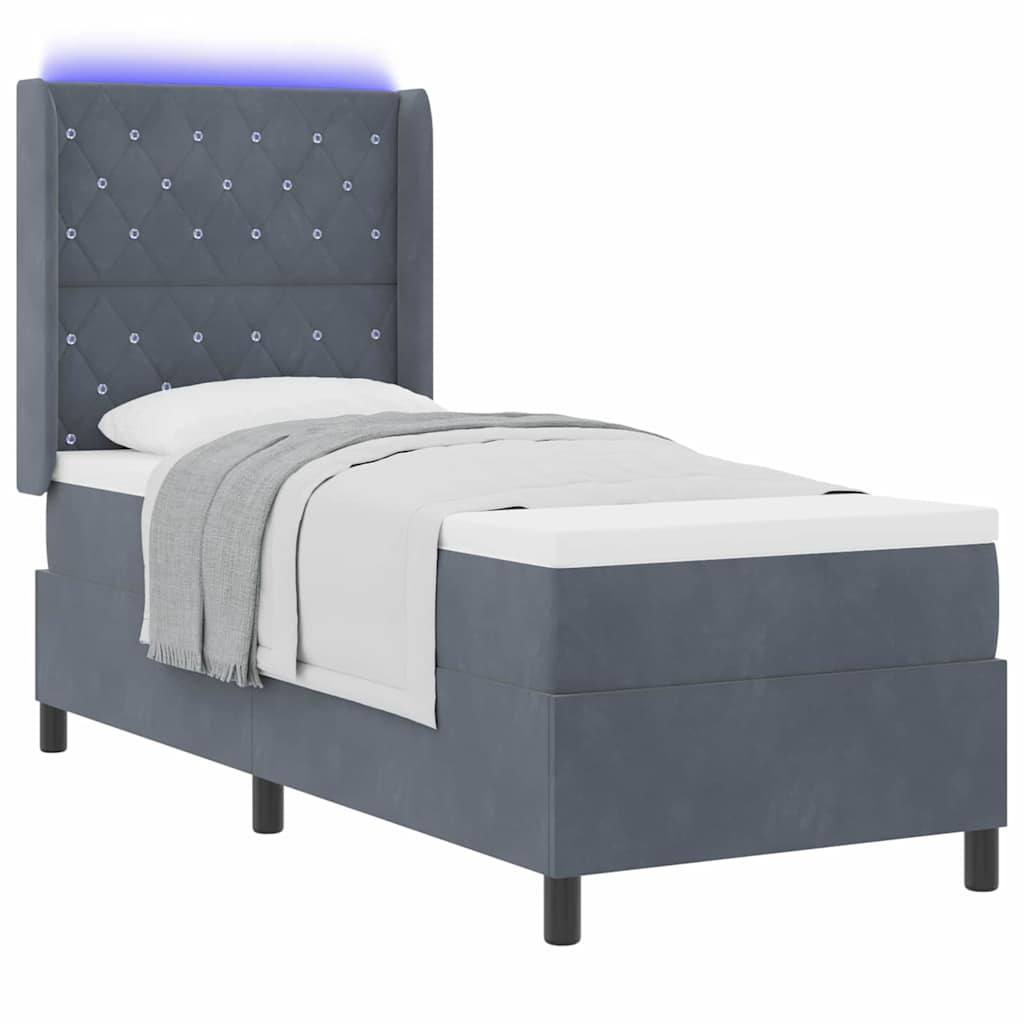 Letto a molle con materasso Grigio scuro 80 x 200 cm Velluto | homemem39