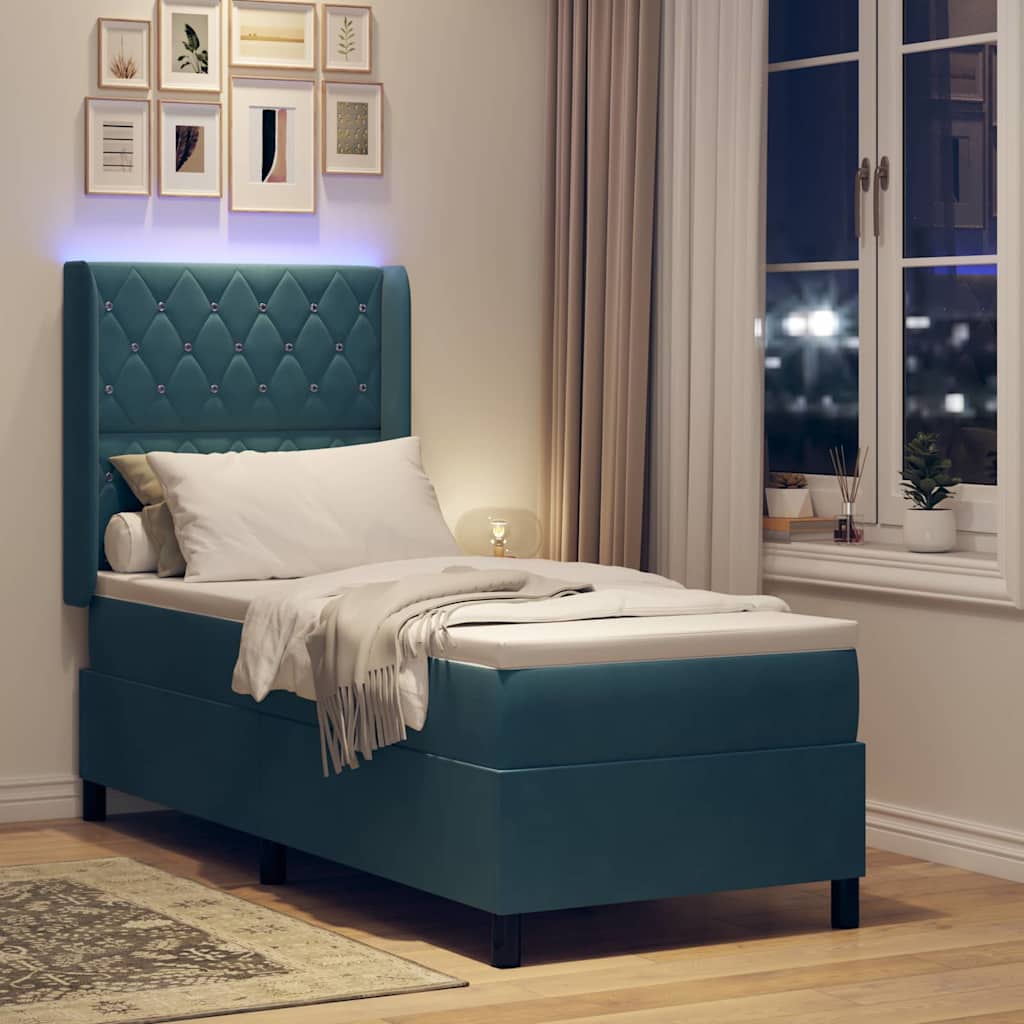 Letto a molle con materasso con led Blu 80 x 200 cm Velluto | homemem39