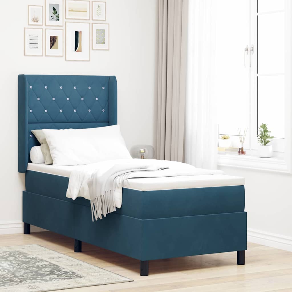Letto a molle con materasso con led Blu 80 x 200 cm Velluto | homemem39
