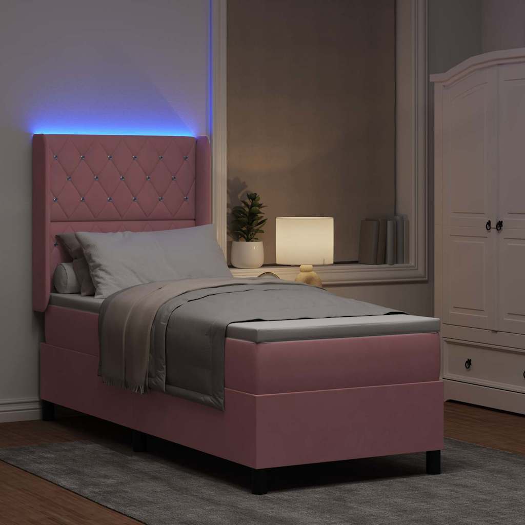 Letto a molle con materasso con led Rosa 80 x 200 cm Velluto | homemem39