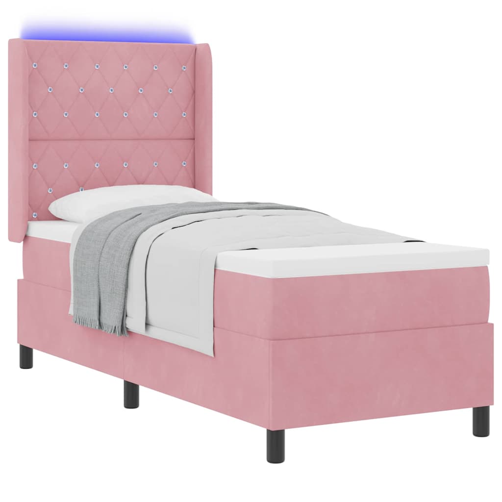 Letto a molle con materasso con led Rosa 80 x 200 cm Velluto | homemem39