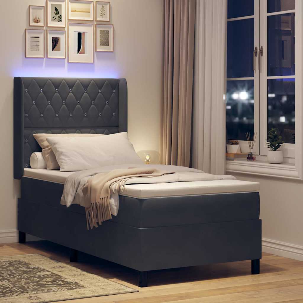Letto a molle con materasso Grigio scuro 90 x 190 cm Velluto | homemem39